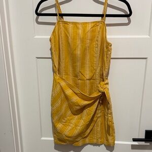 Yellow Striped Tie-Side Spaghetti Strap Dress